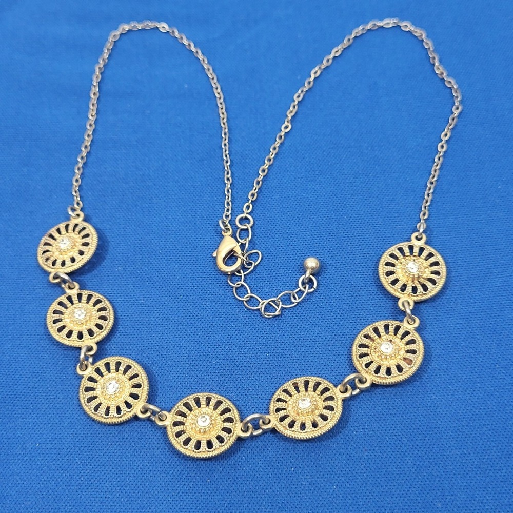 Vintage Gold Tone Sunburst Necklace With Adjustable Lobster Clasp Chain